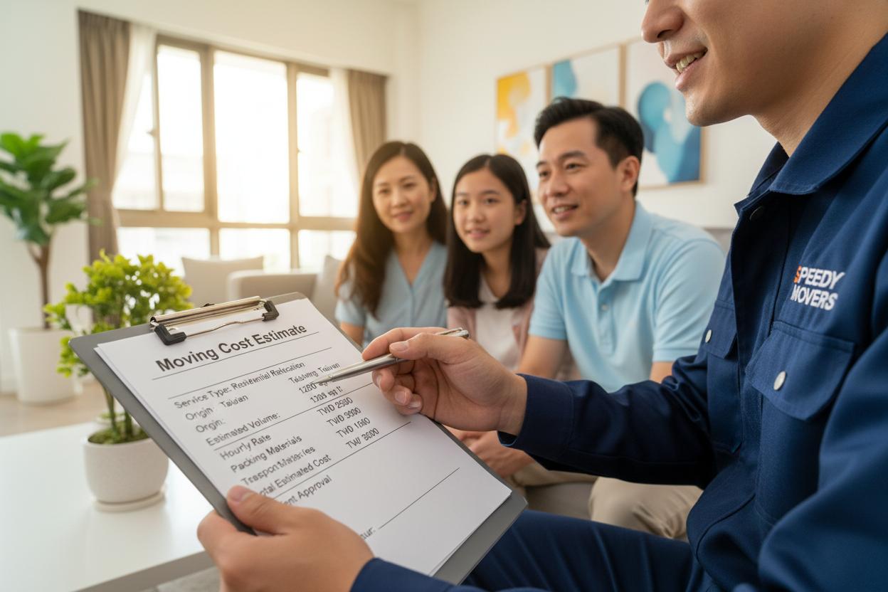 搬家師傅與客戶一起核對估價單上的各項費用